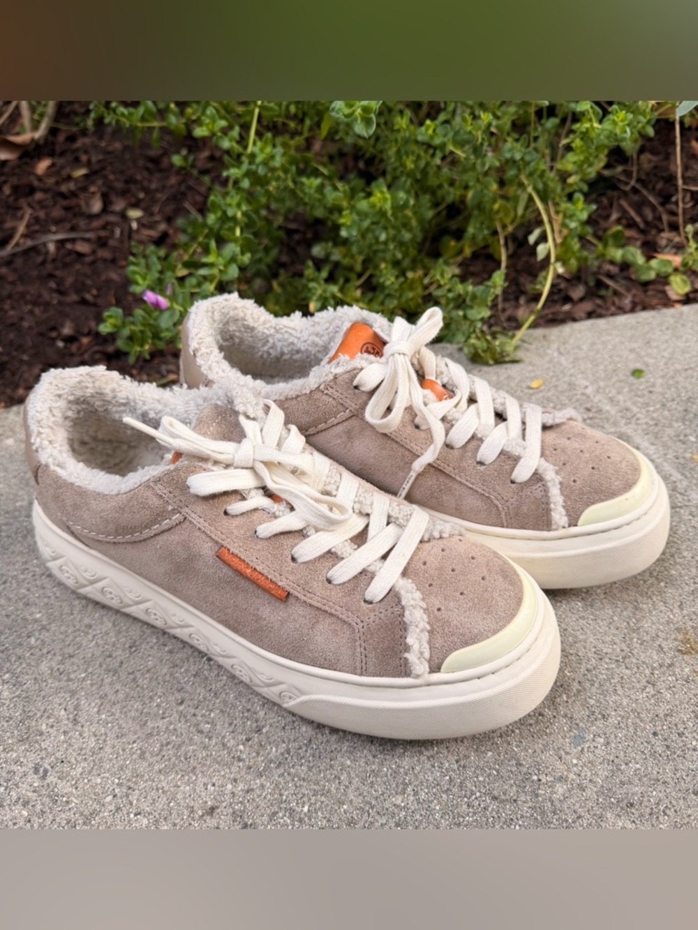Tory Burch Ladybug Tan Suede Shearling Sneakers Trainer AVOLA US 5.5